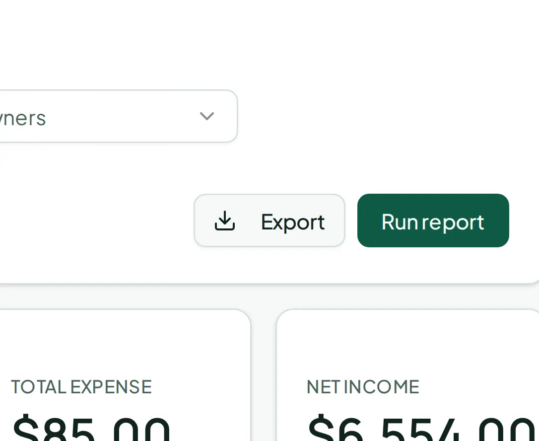 The Export action beside Run report, which downloads the report as it is currently scoped.