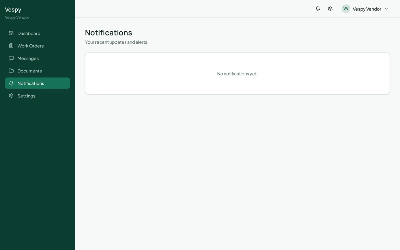 The vendor’s notifications list, covering new assignments and replies.